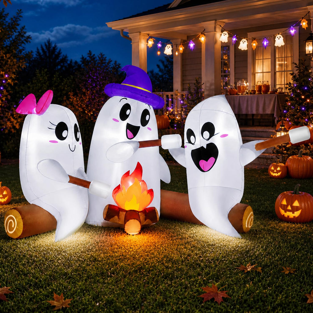 6FT Halloween Inflatables Outdoor Campfire Ghosts with Built-in LEDs F79489