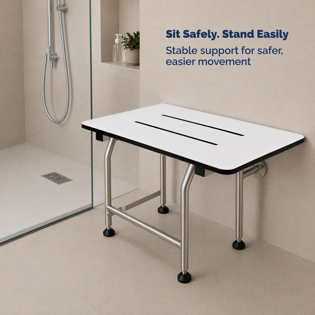Wall Mounted Phenolic Folding Shower Seat with Legs G984