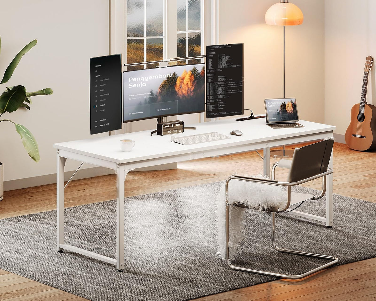 71 Inch White Computer Desk with USB Ports U2077