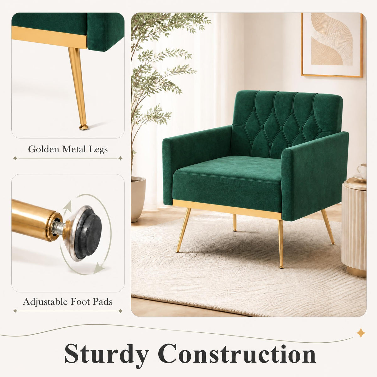 Green Velvet Accent Chairs Set of 2 A642