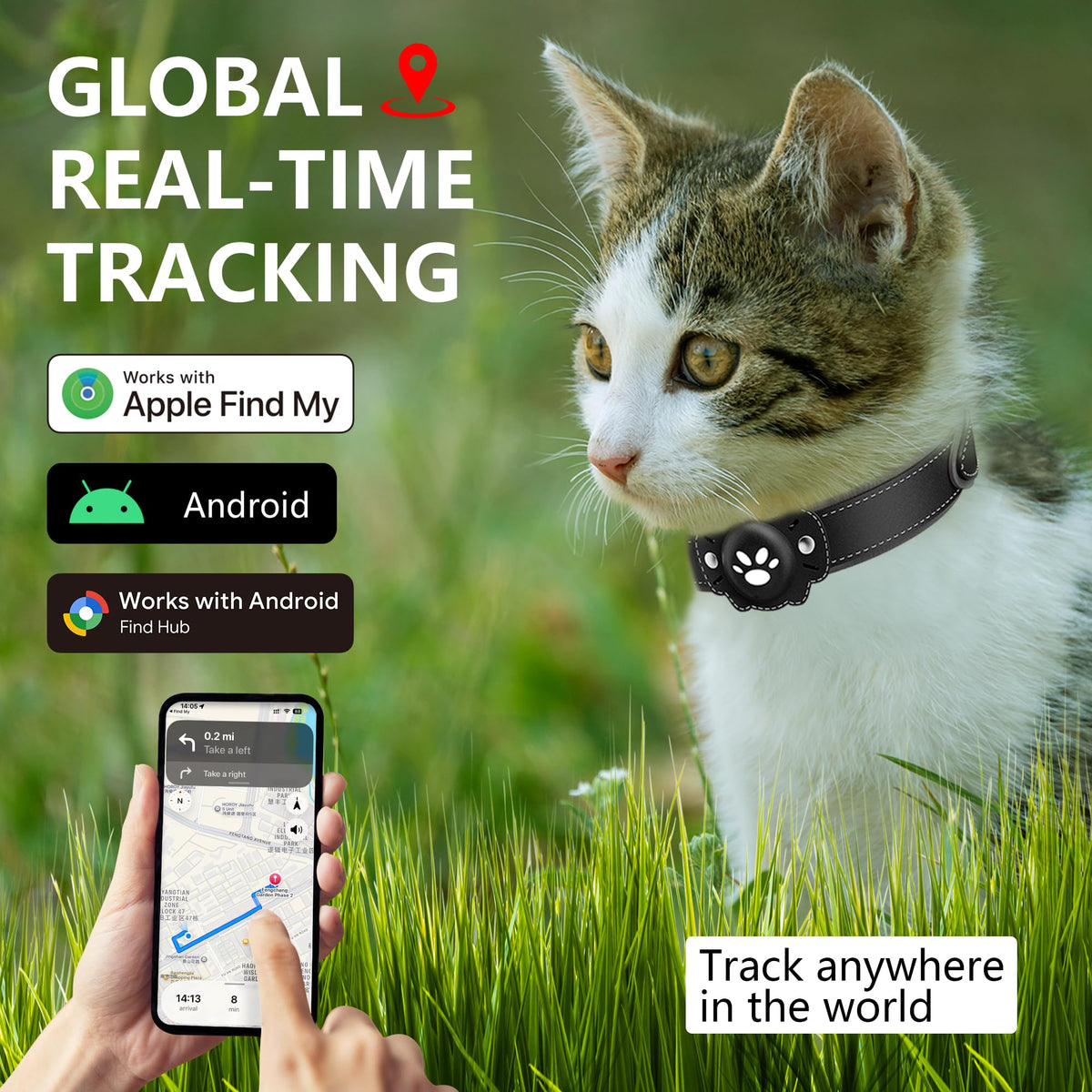 GPS Cat Collar Tracker, Waterproof, Black U764967
