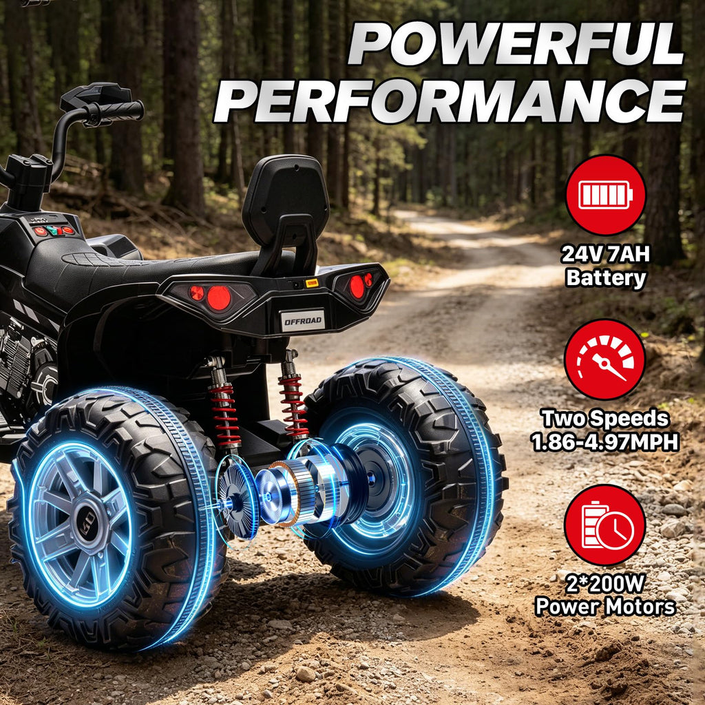 24V 2 Seater Kids ATV with LED Lights and Music, Black G636159
