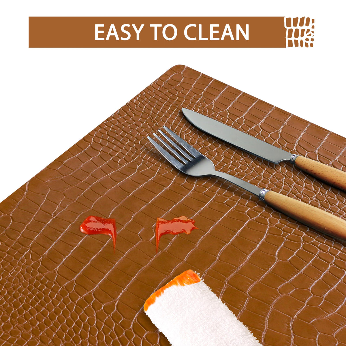 Faux Leather Placemats Set of 8 Brown I72431