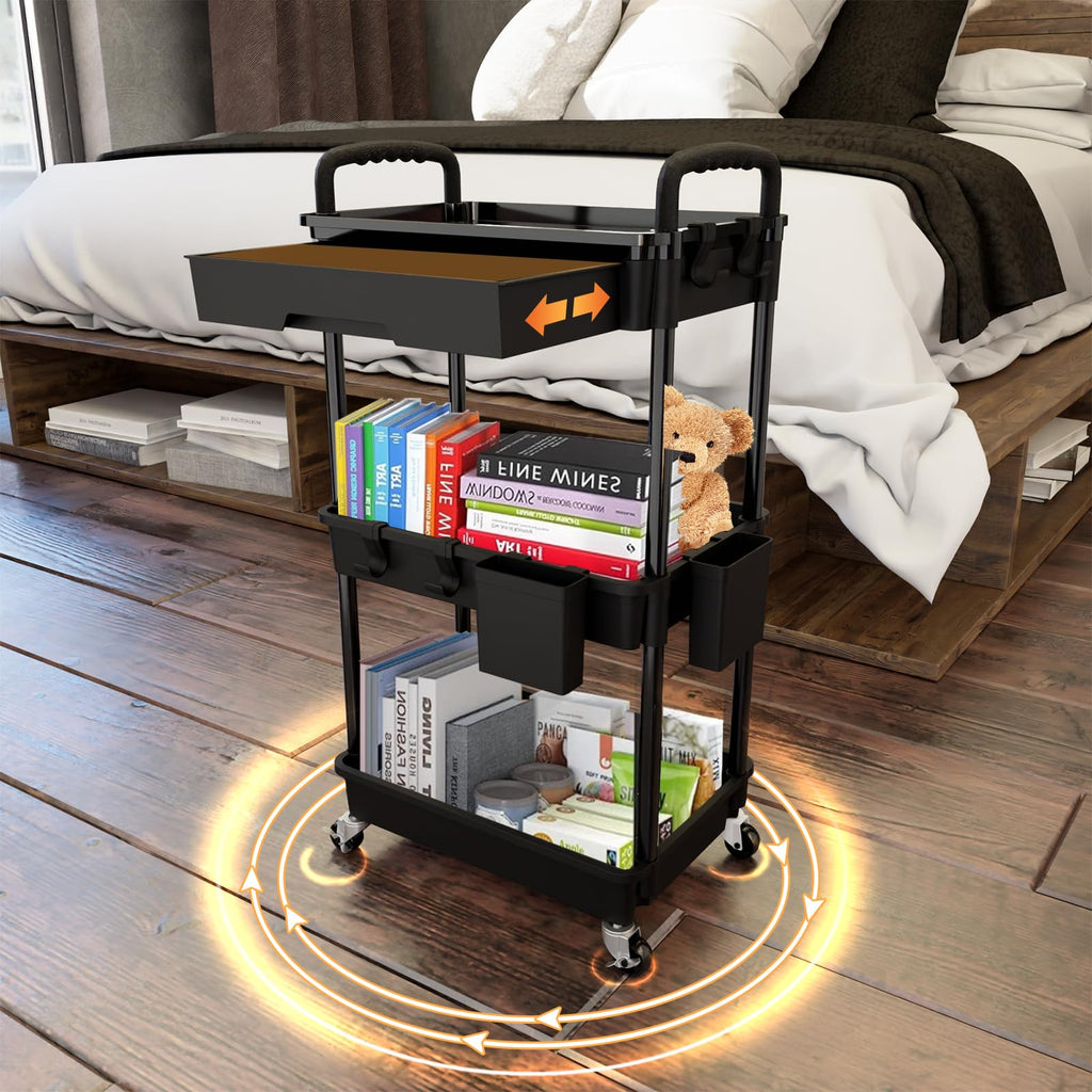 3 Tier Rolling Utility Cart with Drawer Y493