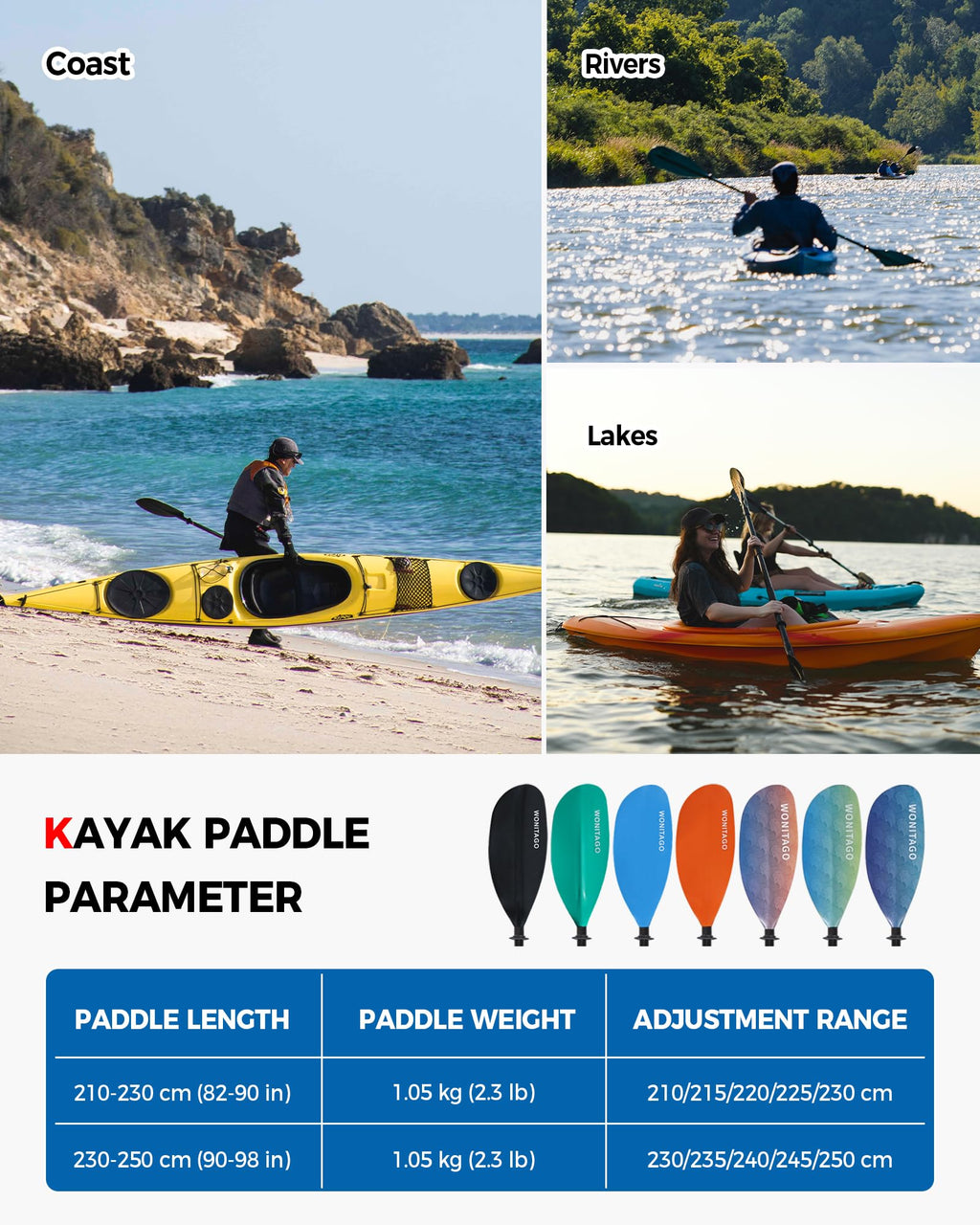 Adjustable Fiberglass Shaft Nylon Blade Kayak Paddle Q49206