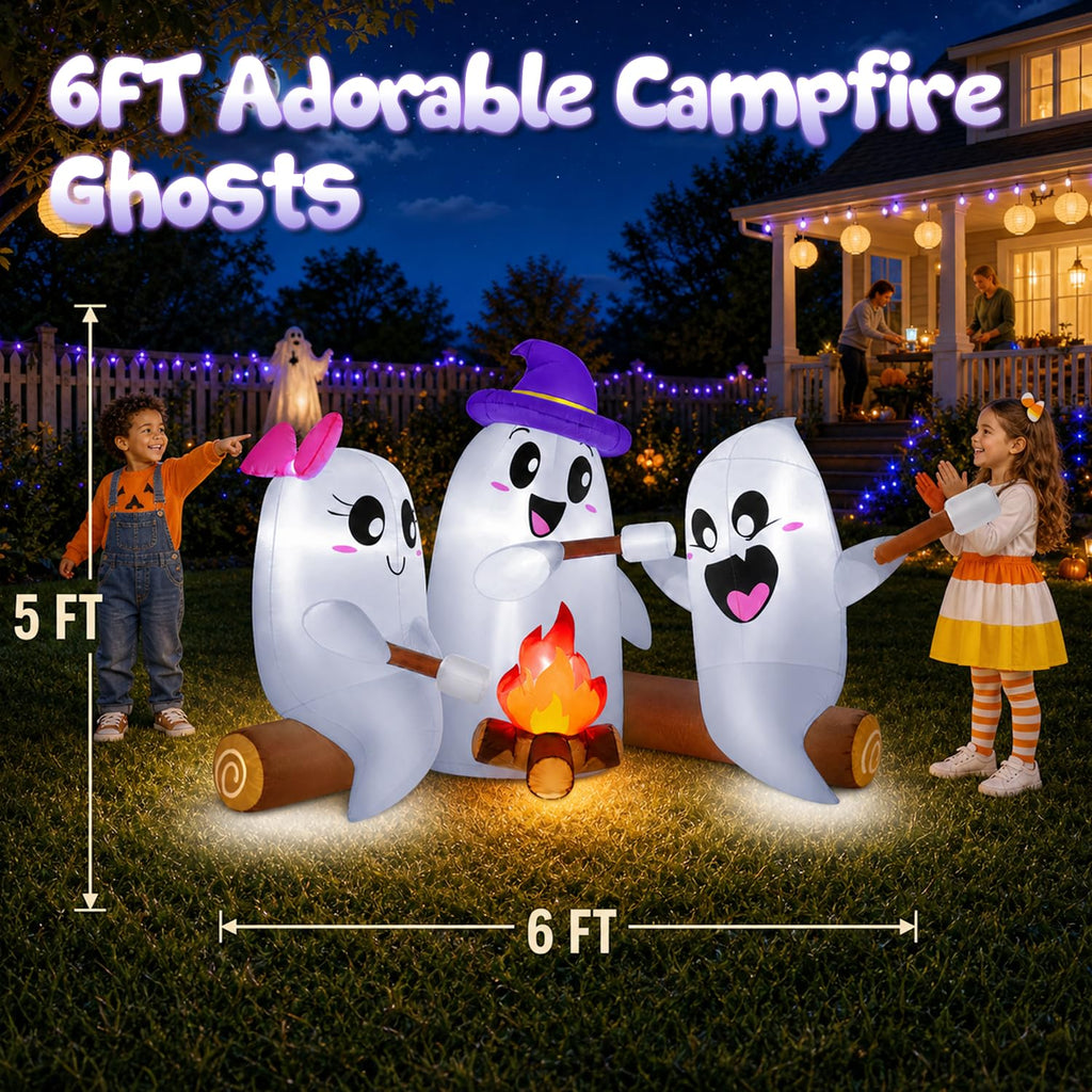 6FT Halloween Inflatables Outdoor Campfire Ghosts with Built-in LEDs F79489