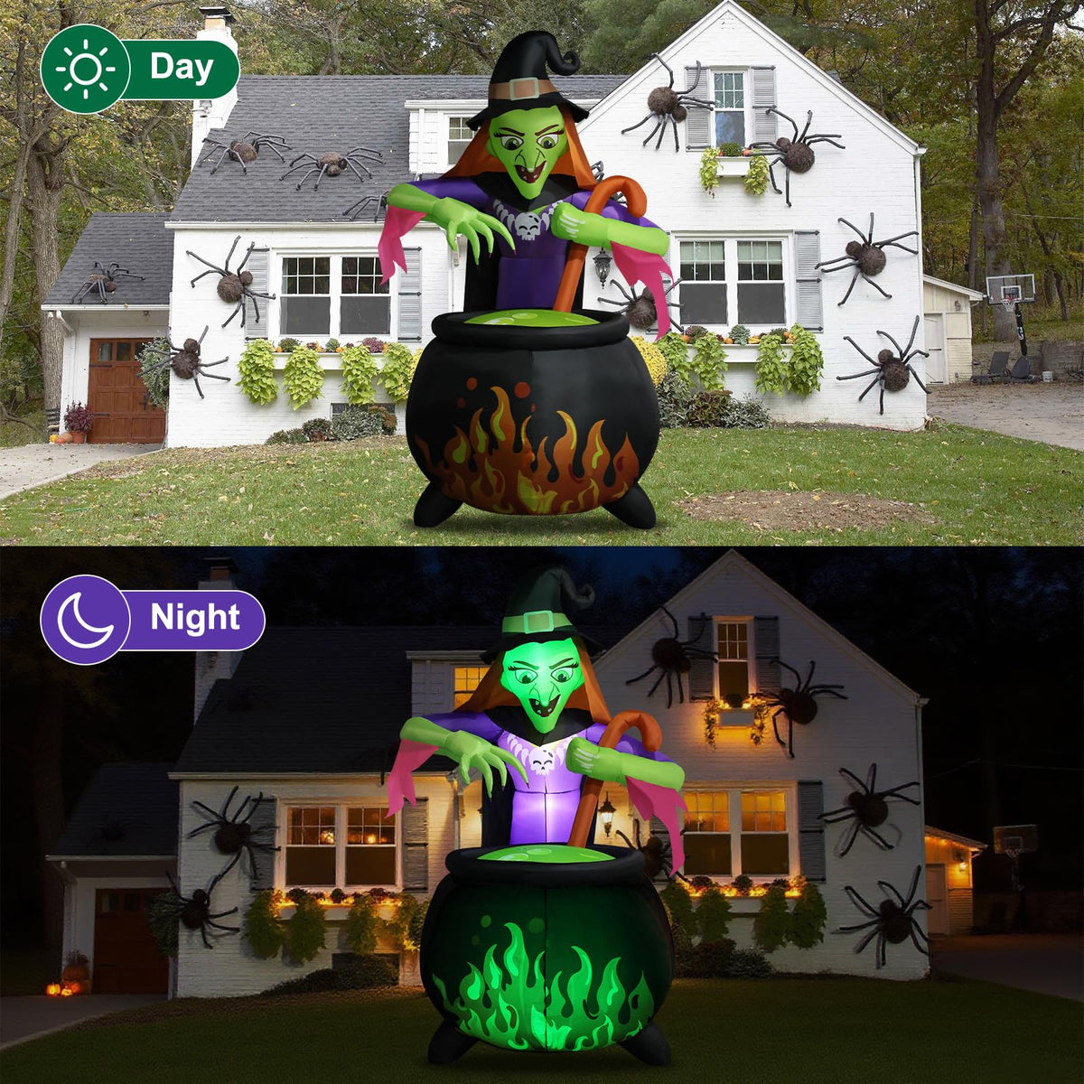8Ft Tall Halloween Inflatable Witch Cauldron with 4 Led Lights K493