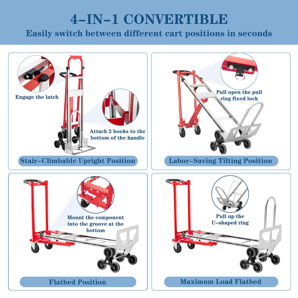 1000 lb Aluminum Steel Convertible Hand Truck S880