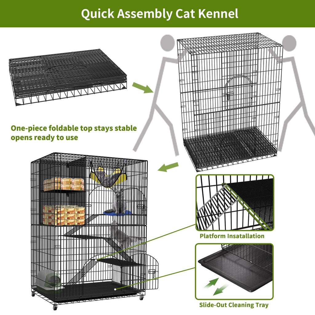 4-Tier Metal Cat Cage with Storage Cube M3139