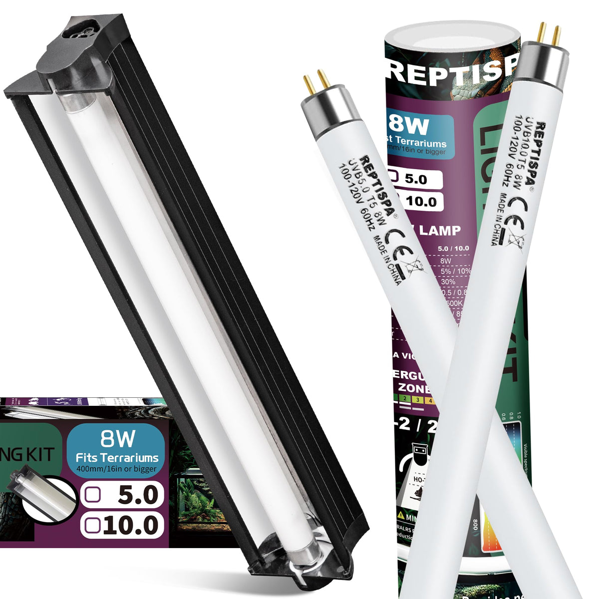 8W T5 HO UVB Fluorescent Light Fixture Combo Kit O9206