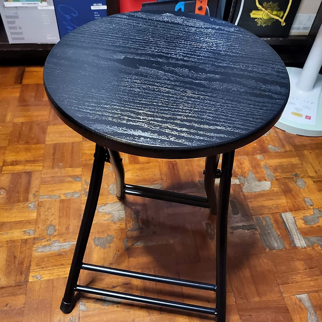 Black Round Folding Stool with Metal Frame V94007