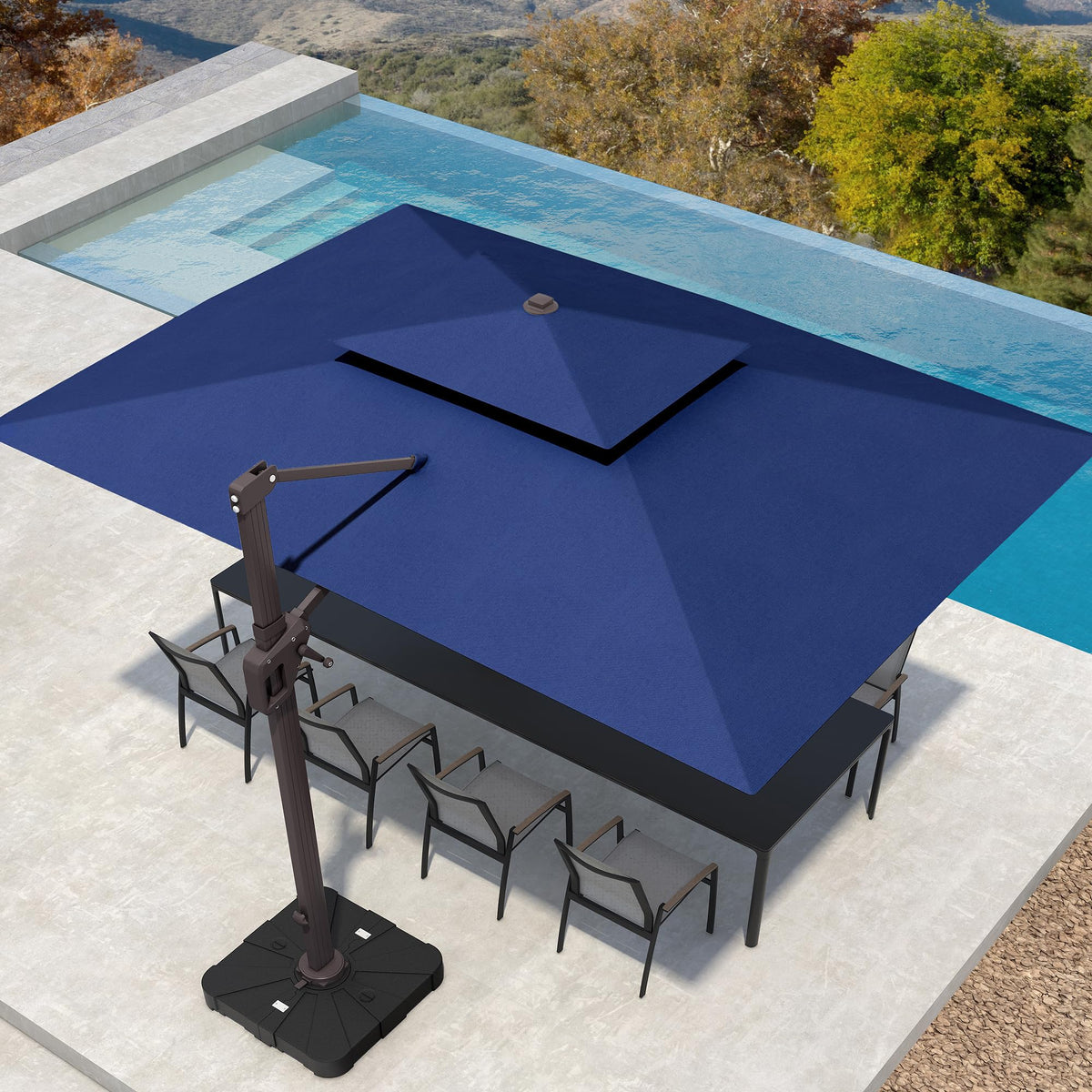 10' X 13' Patio Cantilever Umbrella with Base and LED Lights U41219