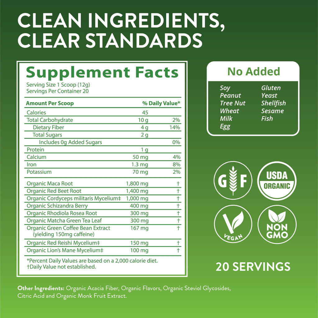 Organic Pre-Workout Powder Black Cherry 20 Servings Z669