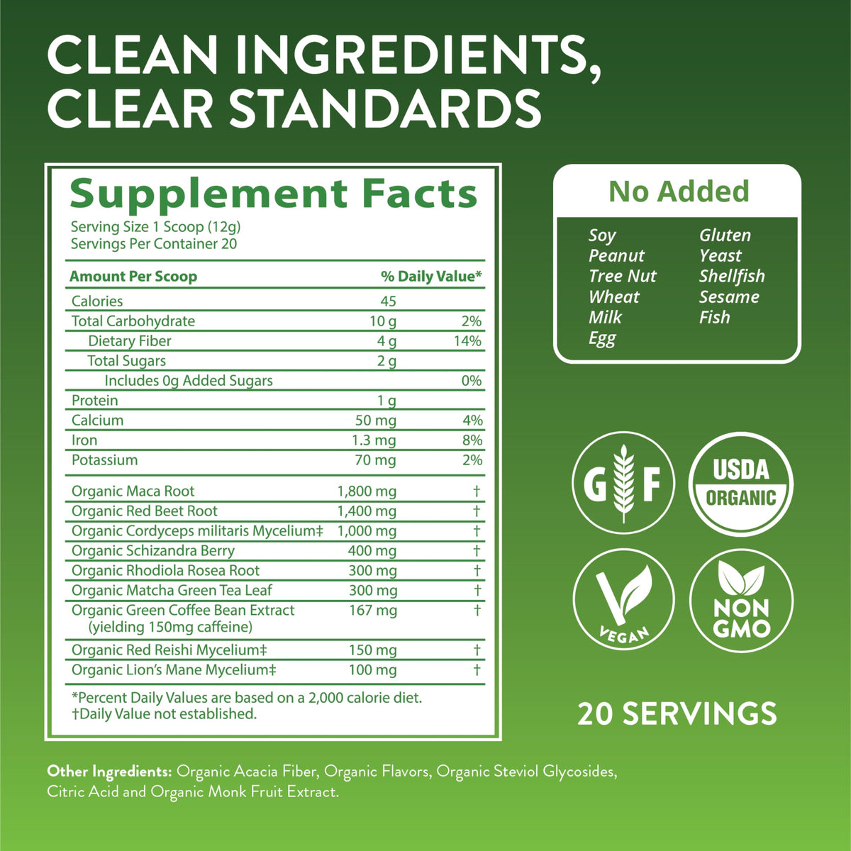 Organic Pre-Workout Powder Black Cherry 20 Servings Z669