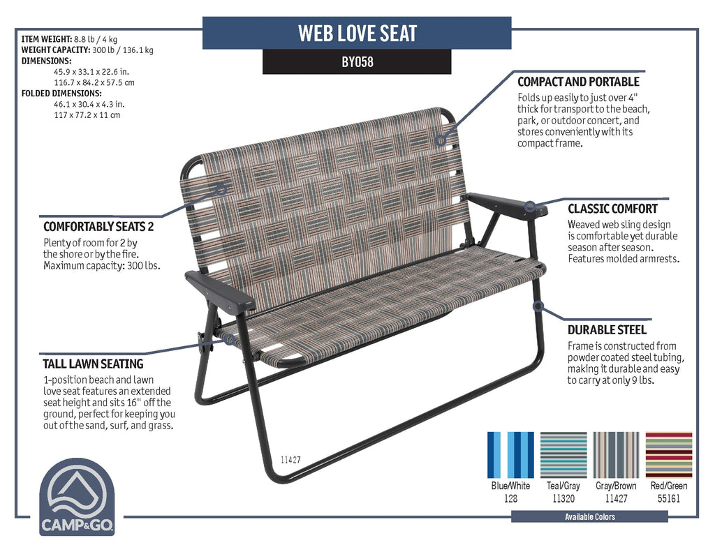 Blue/White Double-Wide Folding Web Lawn Chair N9291