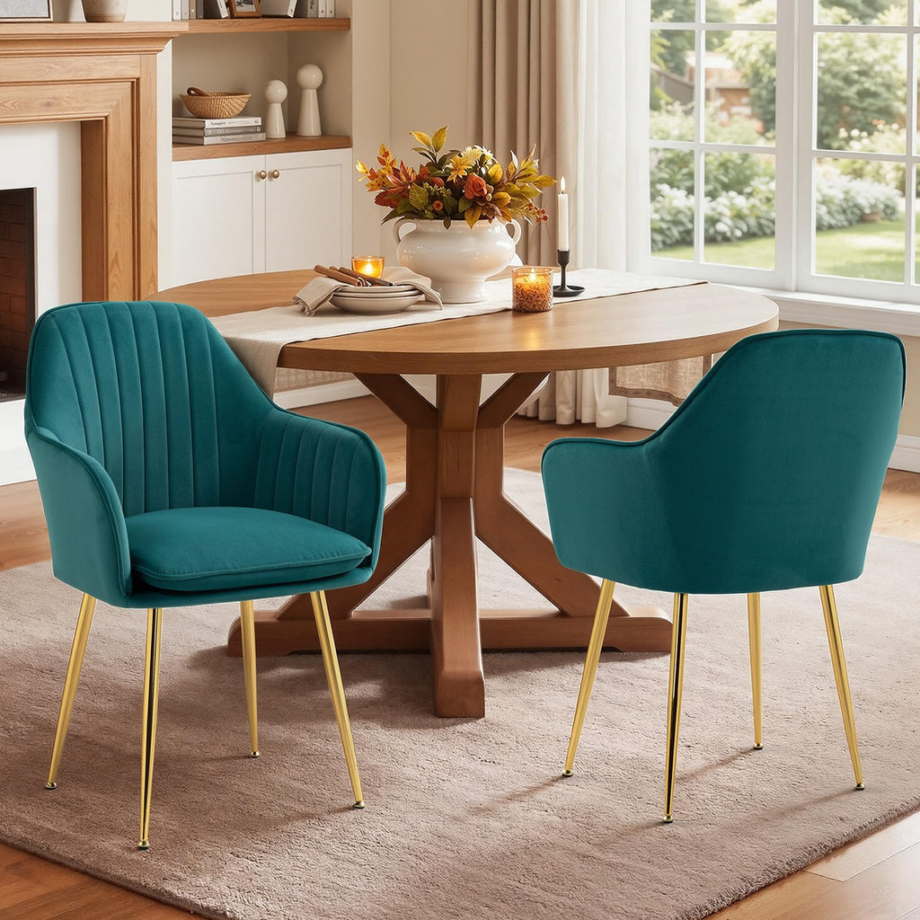 Velvet Accent Arm Chairs Set of 2 with Golden Legs I509153