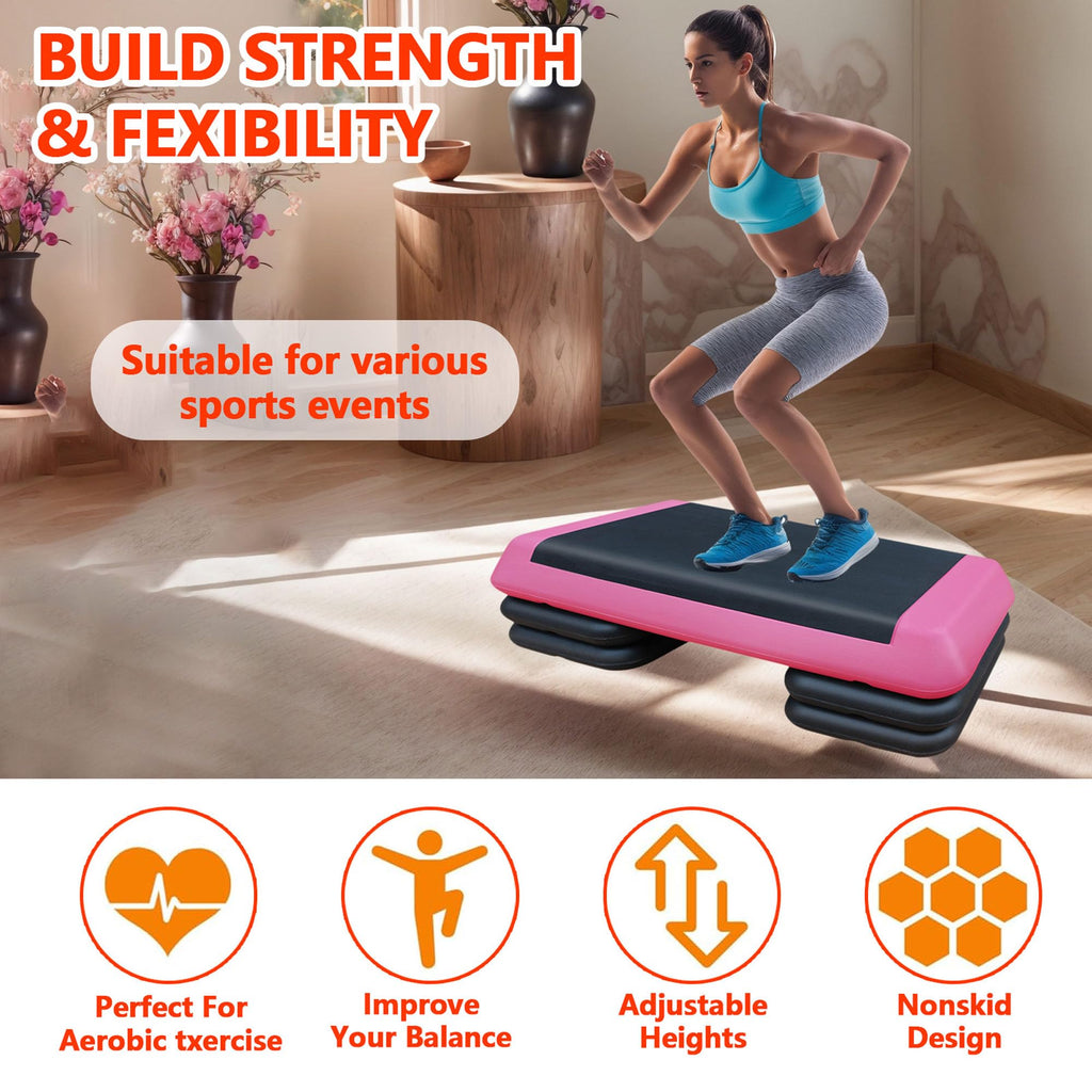 43" Adjustable Aerobic Step Platform with 4 Risers, 550 LBS Capacity Z52088