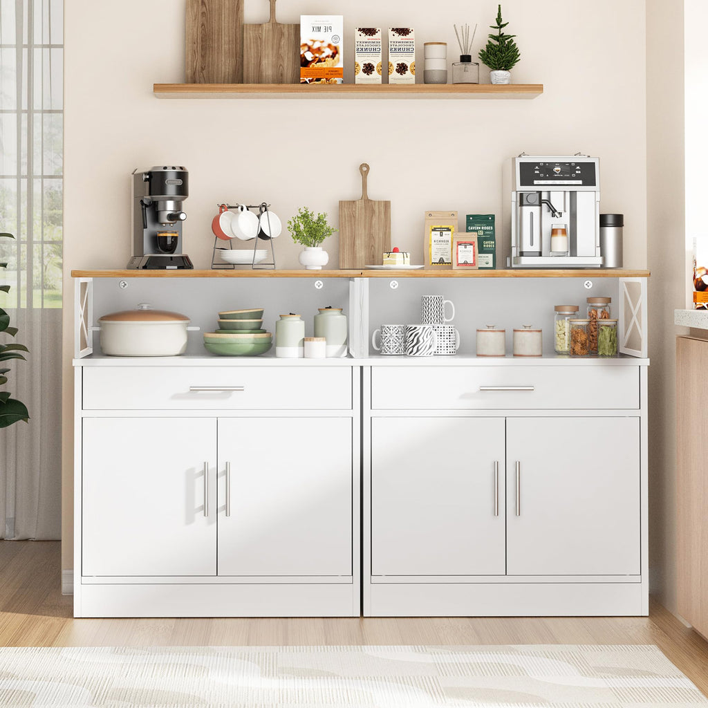 White Kitchen Buffet Cabinet with Adjustable Shelf Y50913