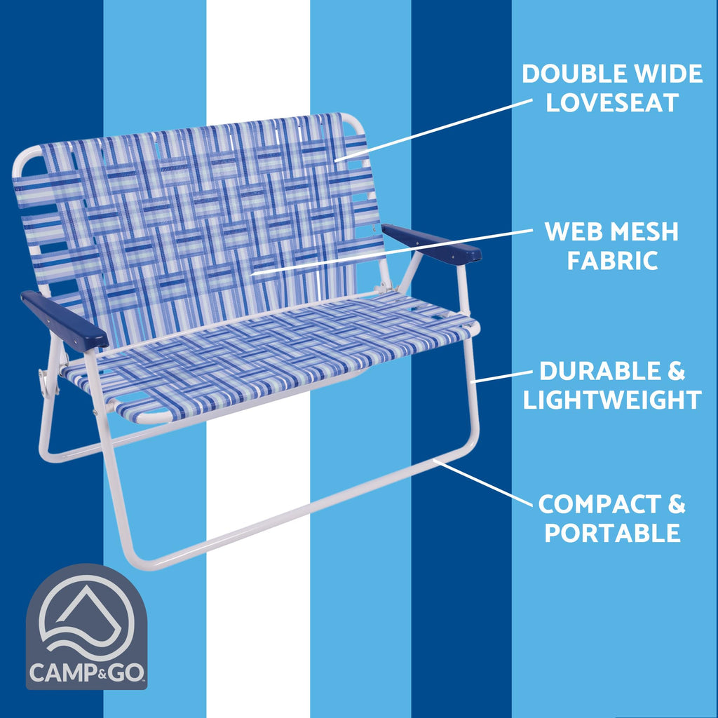 Blue/White Double-Wide Folding Web Lawn Chair N9291