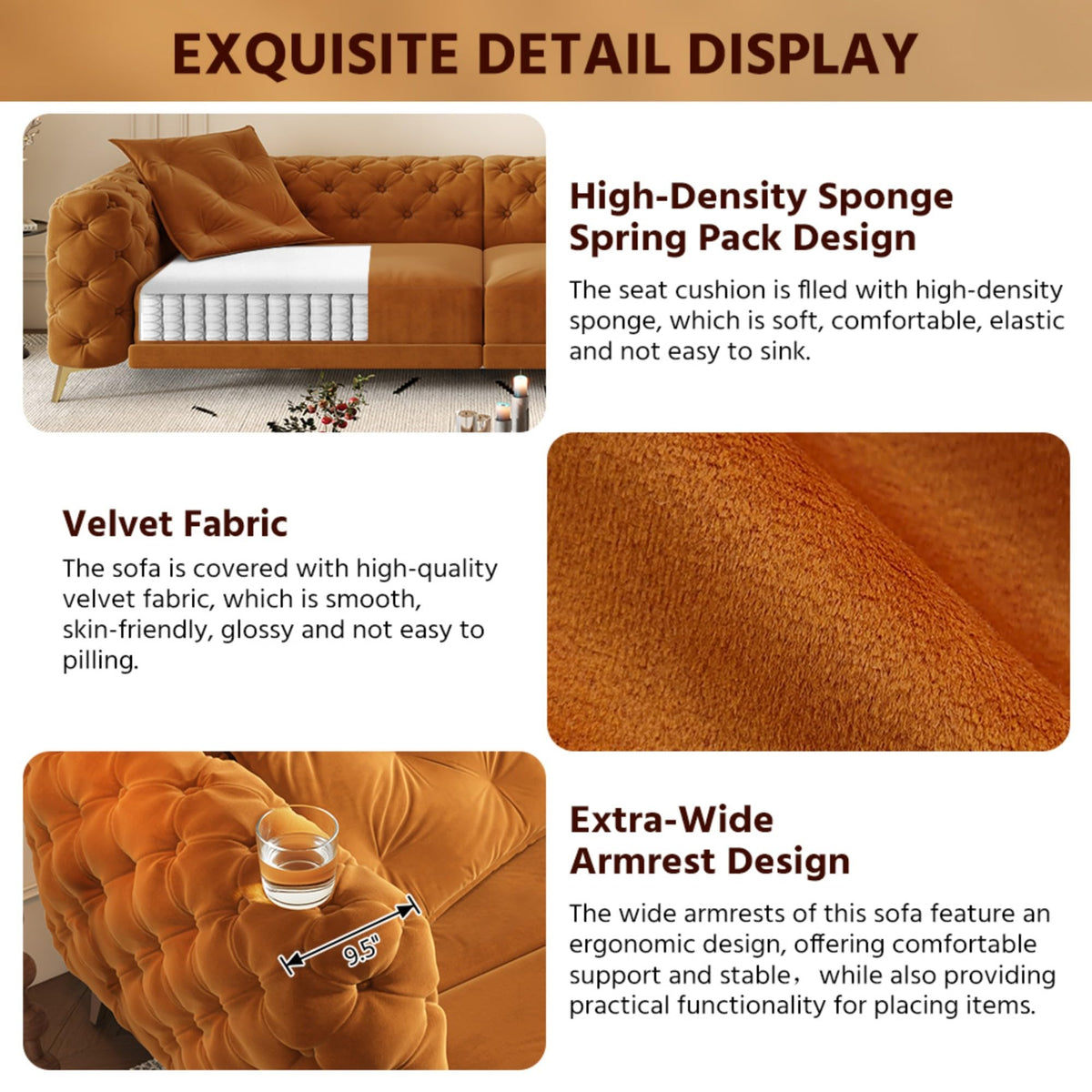 Velvet Convertible Sleeper Sofa with Ottoman L234981