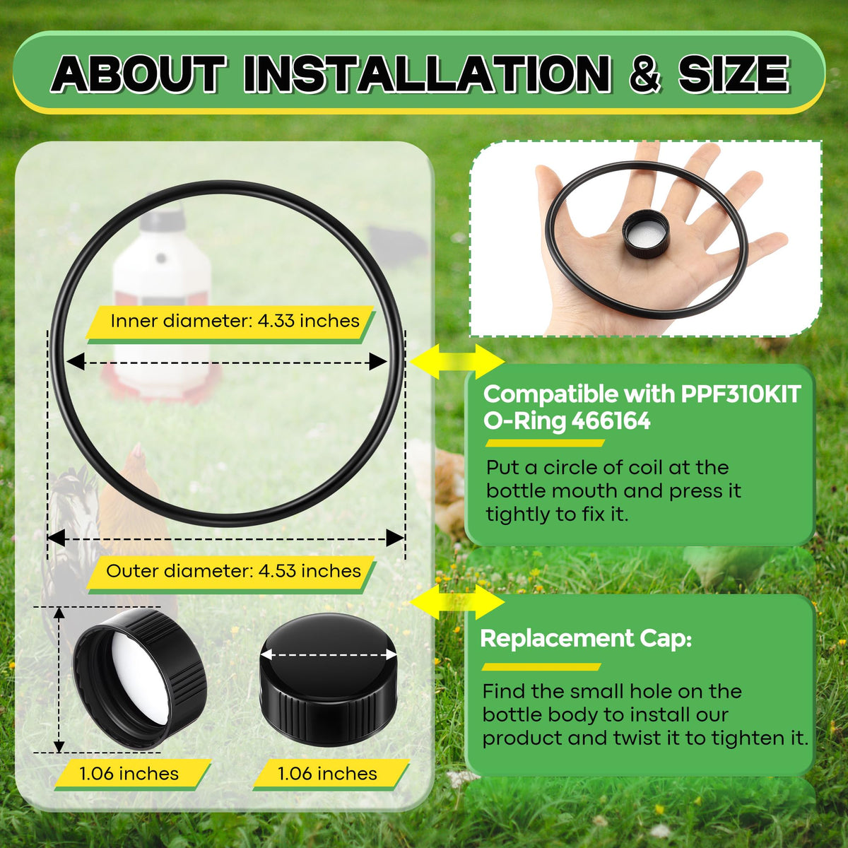 10 Replacement Cap 4 O Ring Black Poultry Waterer Part Q1859