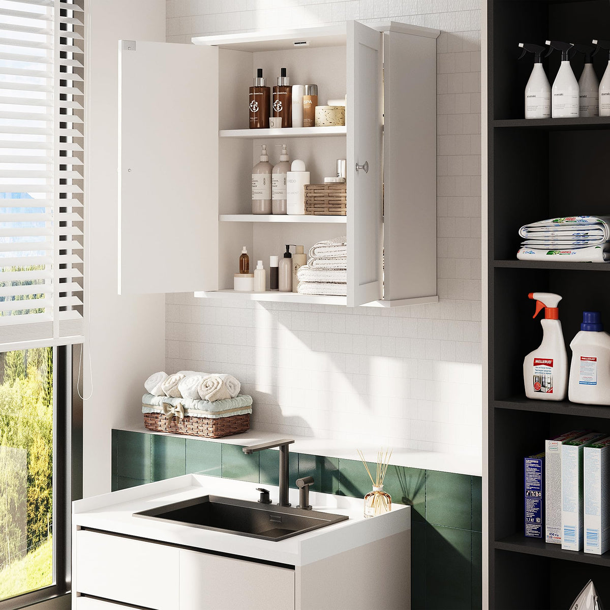 White Wall Mount Bathroom Cabinet with 2 Doors S97715