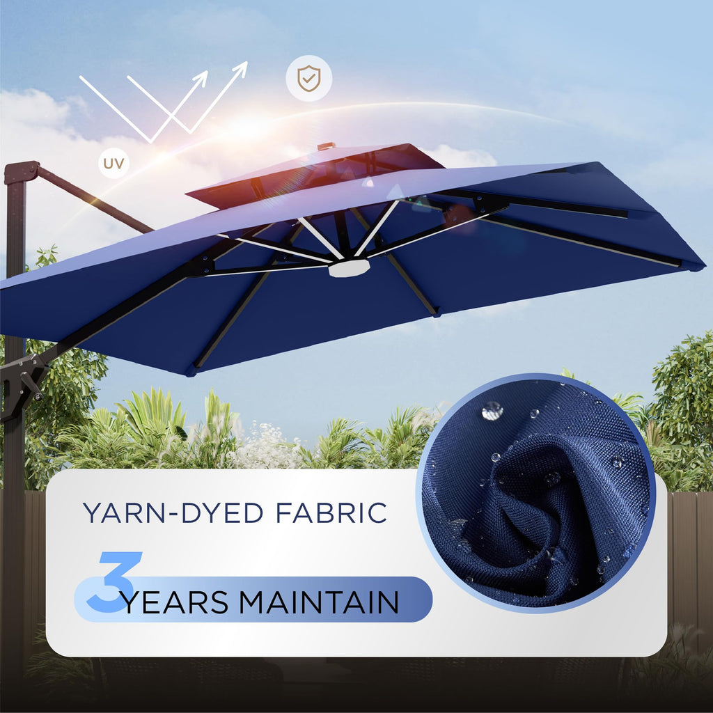 10' X 13' Patio Cantilever Umbrella with Base and LED Lights U41219