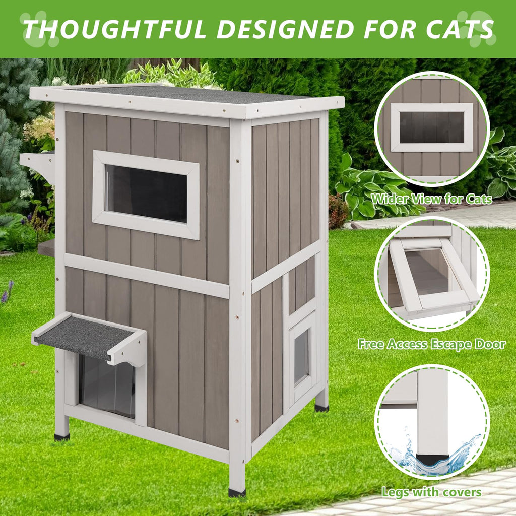 2 Story Weatherproof Wooden Outdoor Cat House R438211
