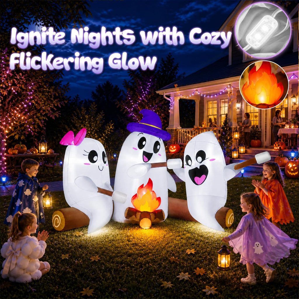 6FT Halloween Inflatables Outdoor Campfire Ghosts with Built-in LEDs F79489