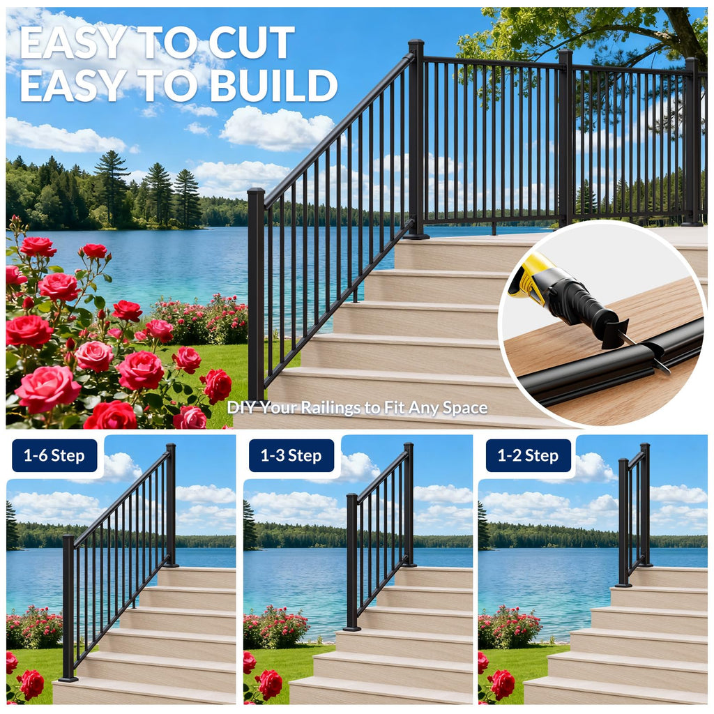 1 Pack 36 in x 6 ft Black Aluminum Stair Railing Kit G891564