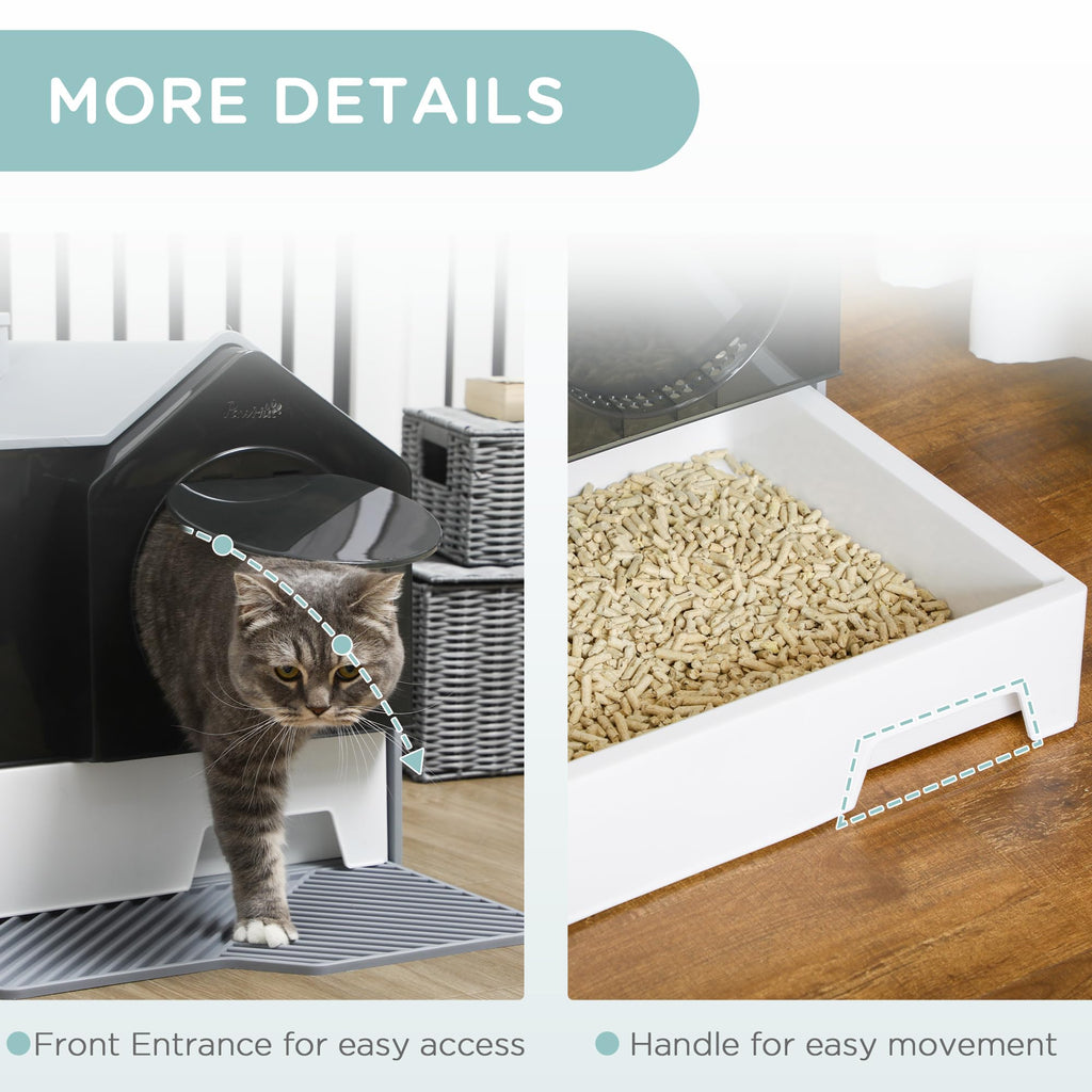 Hooded Cat Litter Box with Litter Mat, Pull-Out Drawer, Handle, Scoop, Gray G8959