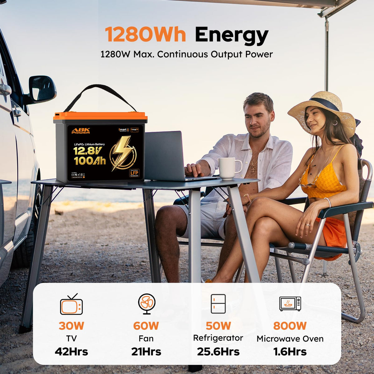 12V 100Ah LiFePO4 Lithium Battery with Bluetooth Monitoring & Low-Temp Protection D822
