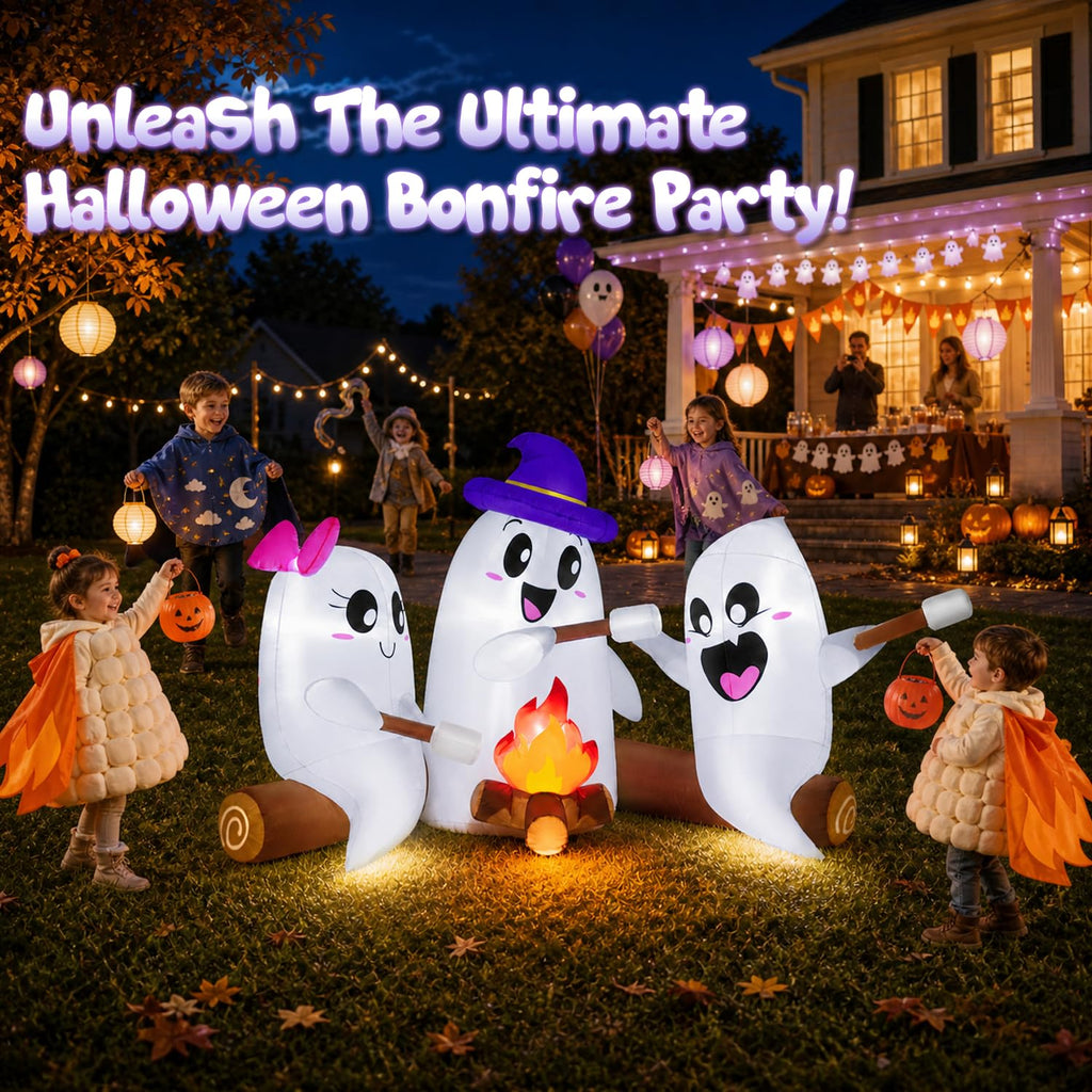 6FT Halloween Inflatables Outdoor Campfire Ghosts with Built-in LEDs F79489