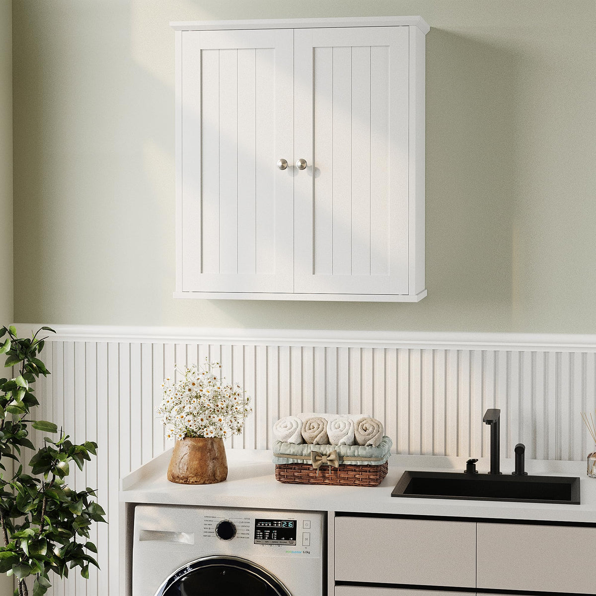 White Wall Mount Bathroom Cabinet with 2 Doors S97715