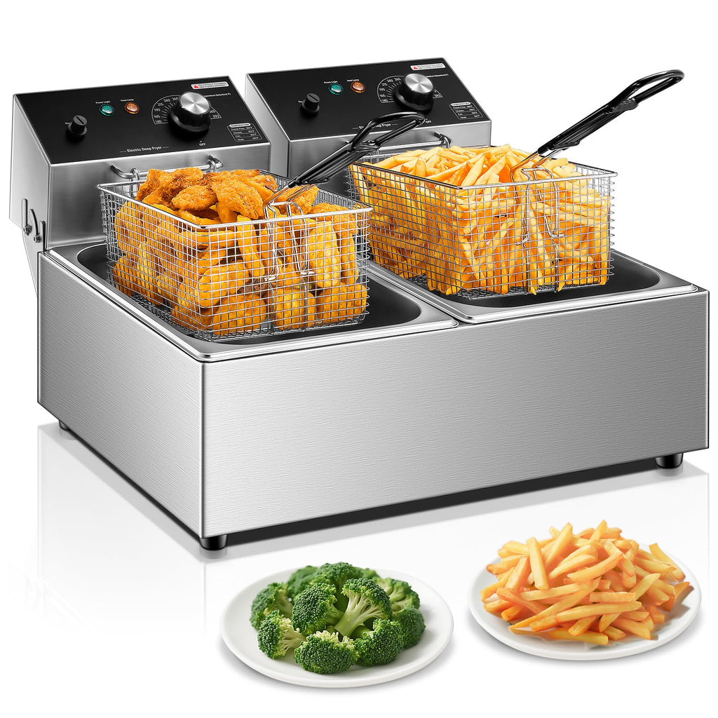 3400W 20.7QT Stainless Steel Electric Deep Fryer with 2 Removable Baskets C4543