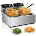 3400W 20.7QT Stainless Steel Electric Deep Fryer with 2 Removable Baskets C4543