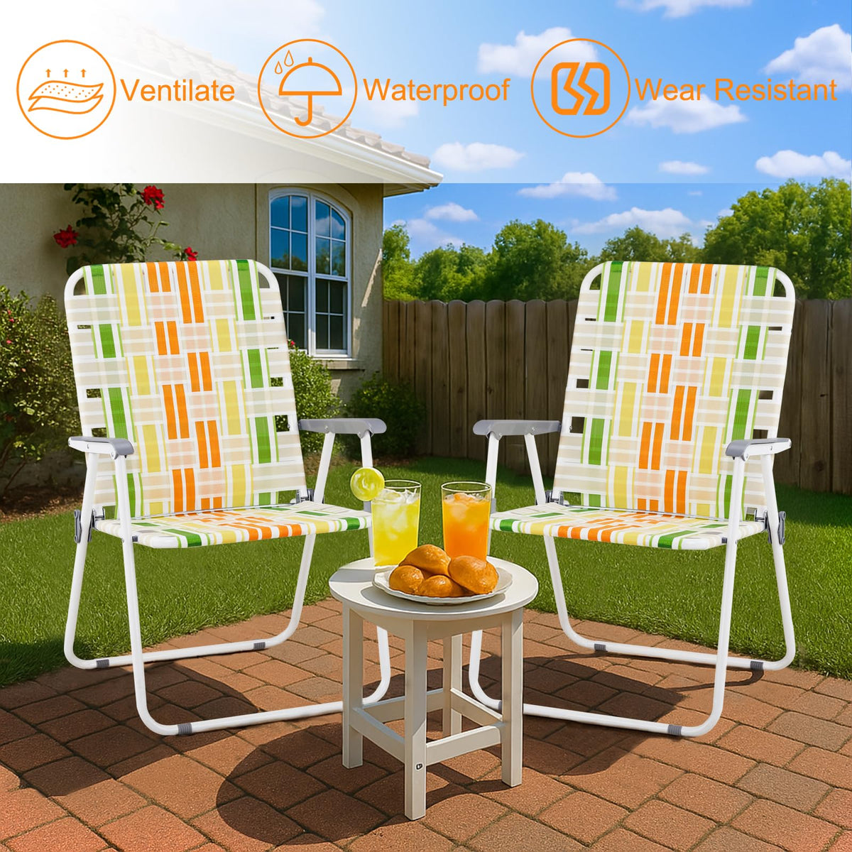 Webbed Lawn Chairs Set of 2 Lightweight J126606