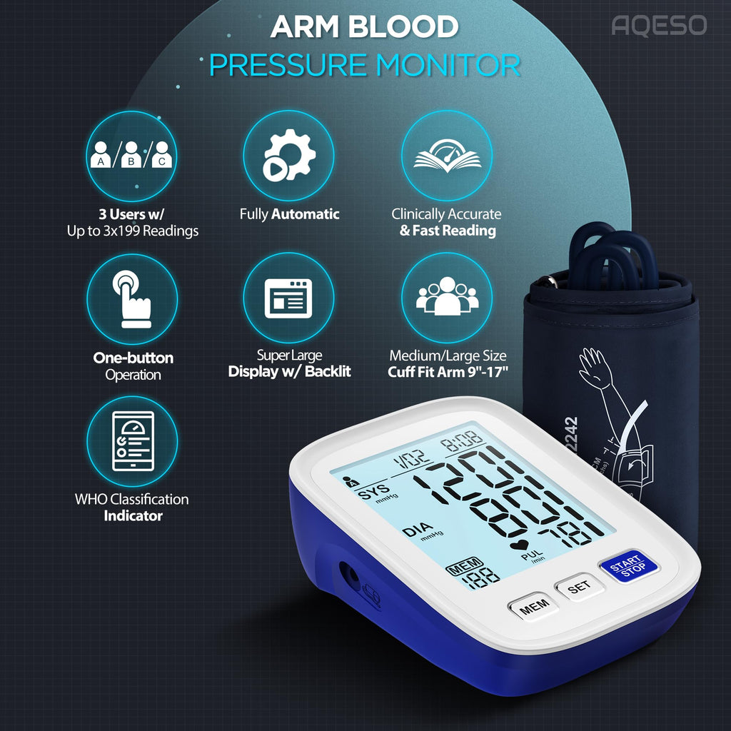 Automatic Digital Blood Pressure Monitor, 9-17 Inches Cuff, Large Backlit Screen E238571