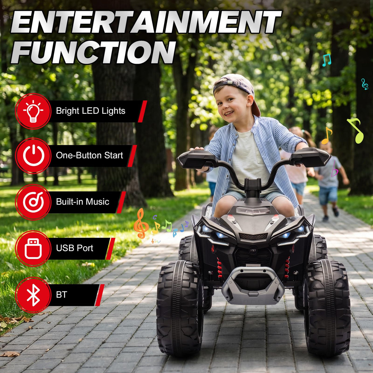24V 2 Seater Kids ATV with LED Lights and Music, Black G636159