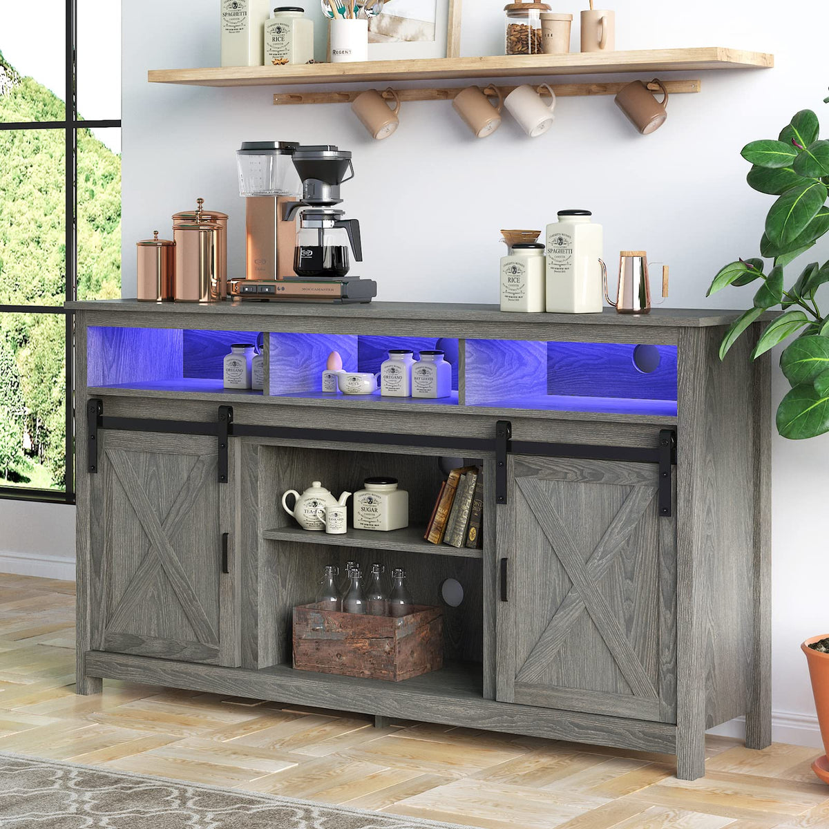 Wash Grey Wooden TV Stand with Sliding Barn Door M252645