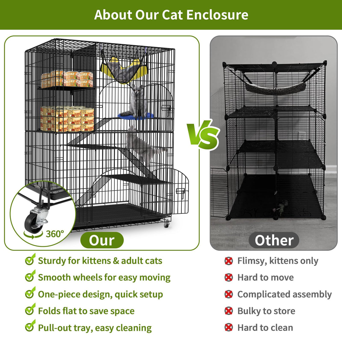 4-Tier Metal Cat Cage with Storage Cube M3139