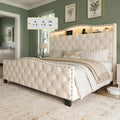 Queen Beige Platform Bed Frame with LED Headboard W63515