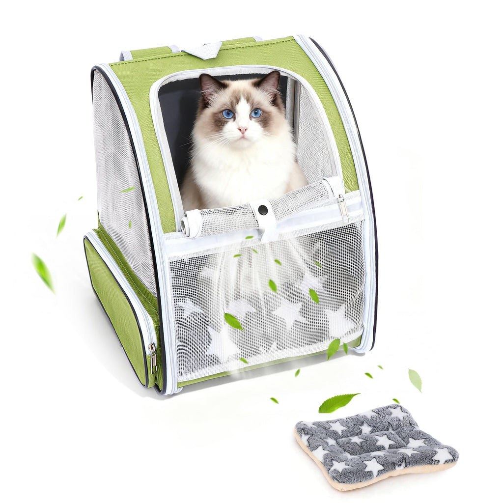 Cat Backpack Carrier with Washable Bed Mat Green L133805