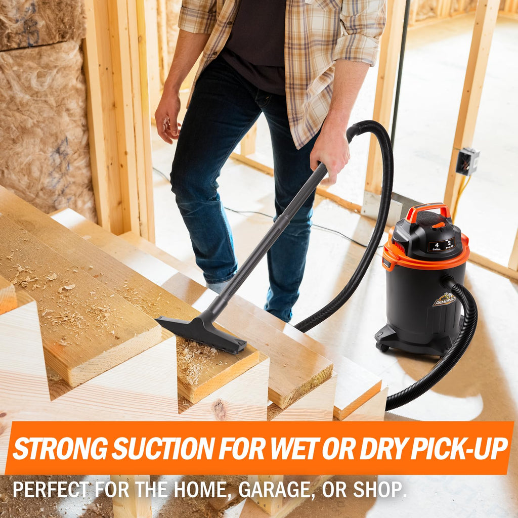 4 Gallon Wet/Dry Vac 2.0 Peak HP Shop Vacuum with Nozzles & Brush J7882