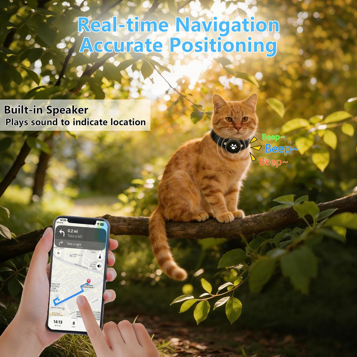 GPS Cat Collar Tracker, Waterproof, Black U764967