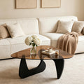 Brown Glass Coffee Table with Wood Base Y73353