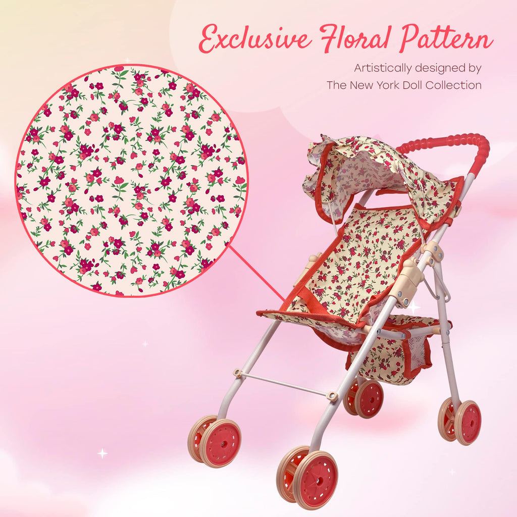Baby Doll Stroller with Storage Basket, Foldable Frame, Canopy, Seatbelt Z4092