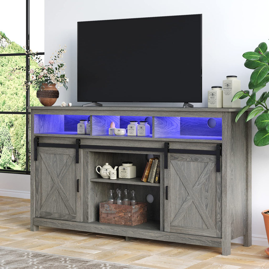 Wash Grey Wooden TV Stand with Sliding Barn Door M252645