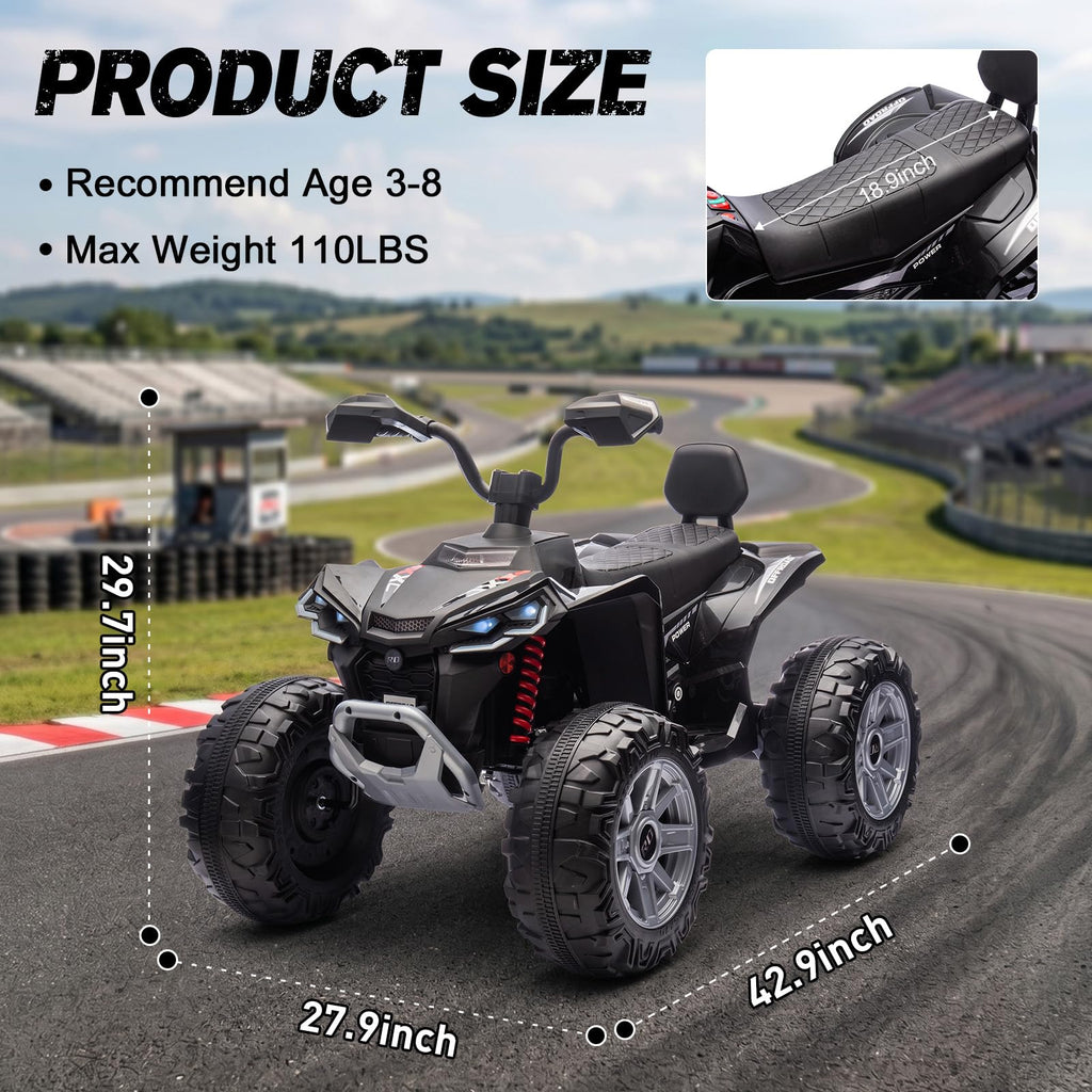 24V 2 Seater Kids ATV with LED Lights and Music, Black G636159