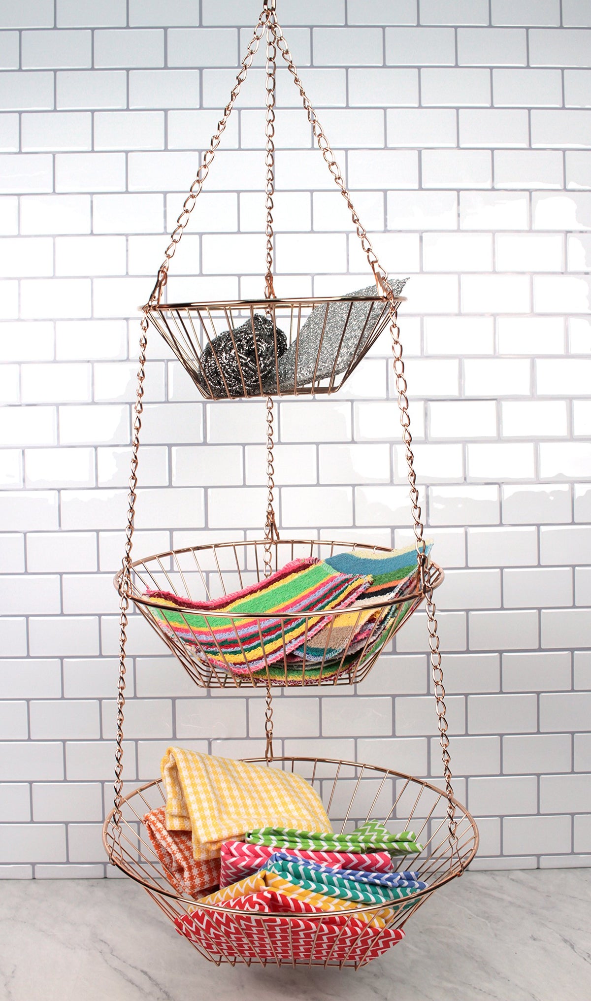 3-Tier Copper Wire Hanging Baskets W282